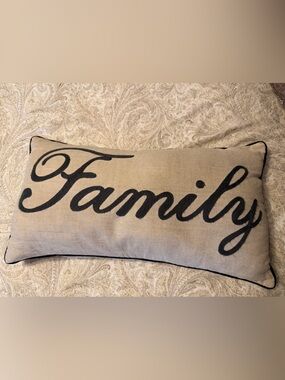 “Family” Accent Pillow, 24 x 13, Good Condition